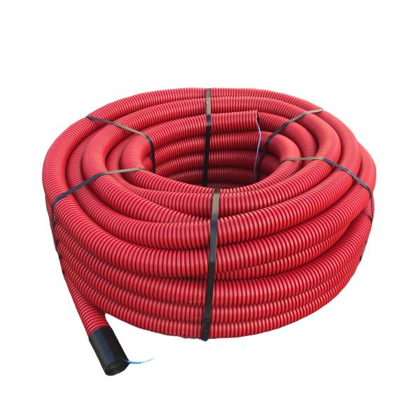 Kopoflex gerilltes Schutzrohr, rot, Doppelwand, Außendurchmesser 40 mm, Innendurchmesser 32 mm, 50 Meter Rolle